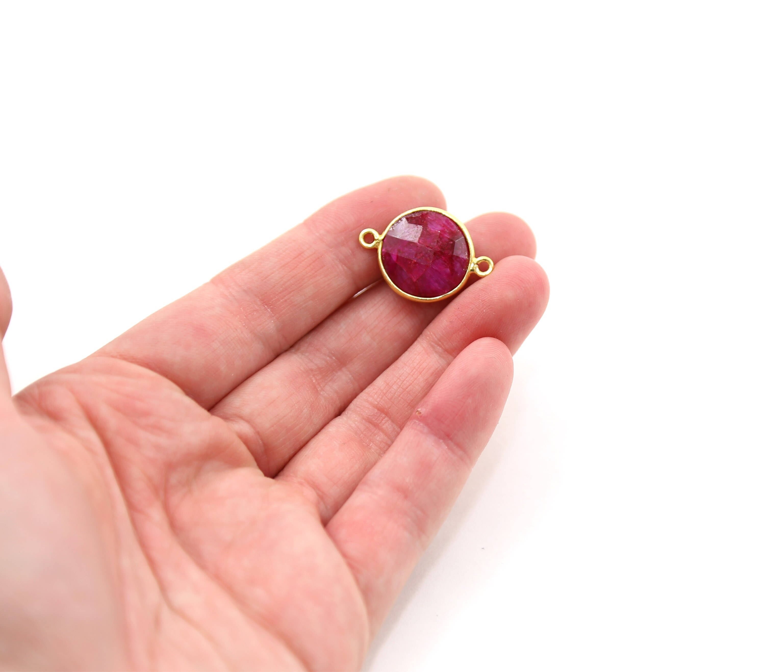 Sterling Silver or Gold Plated Round Semi Precious Faceted Gemstone Connector
