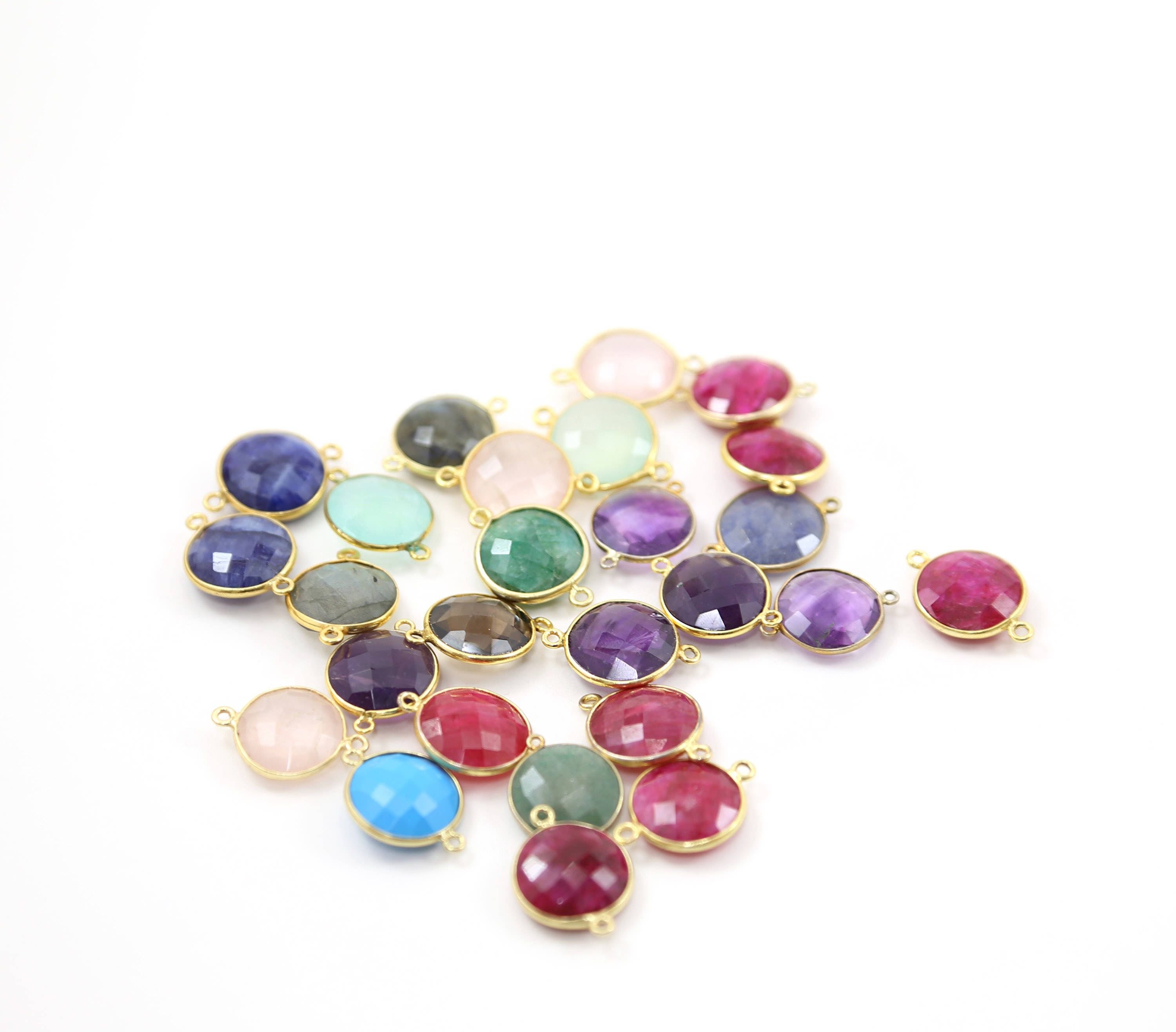 Sterling Silver or Gold Plated Round Semi Precious Faceted Gemstone Connector