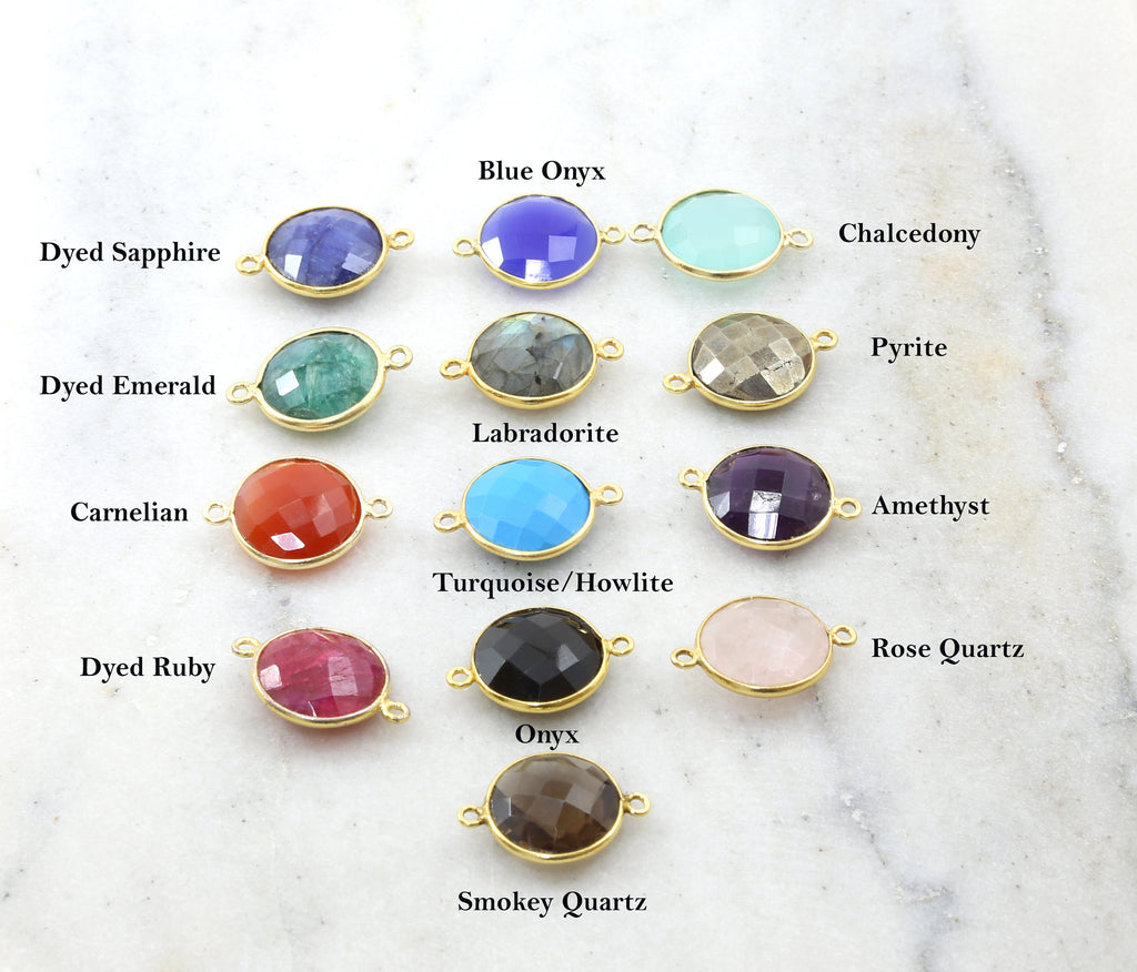 Sterling Silver or Gold Plated Round Semi Precious Faceted Gemstone Connector