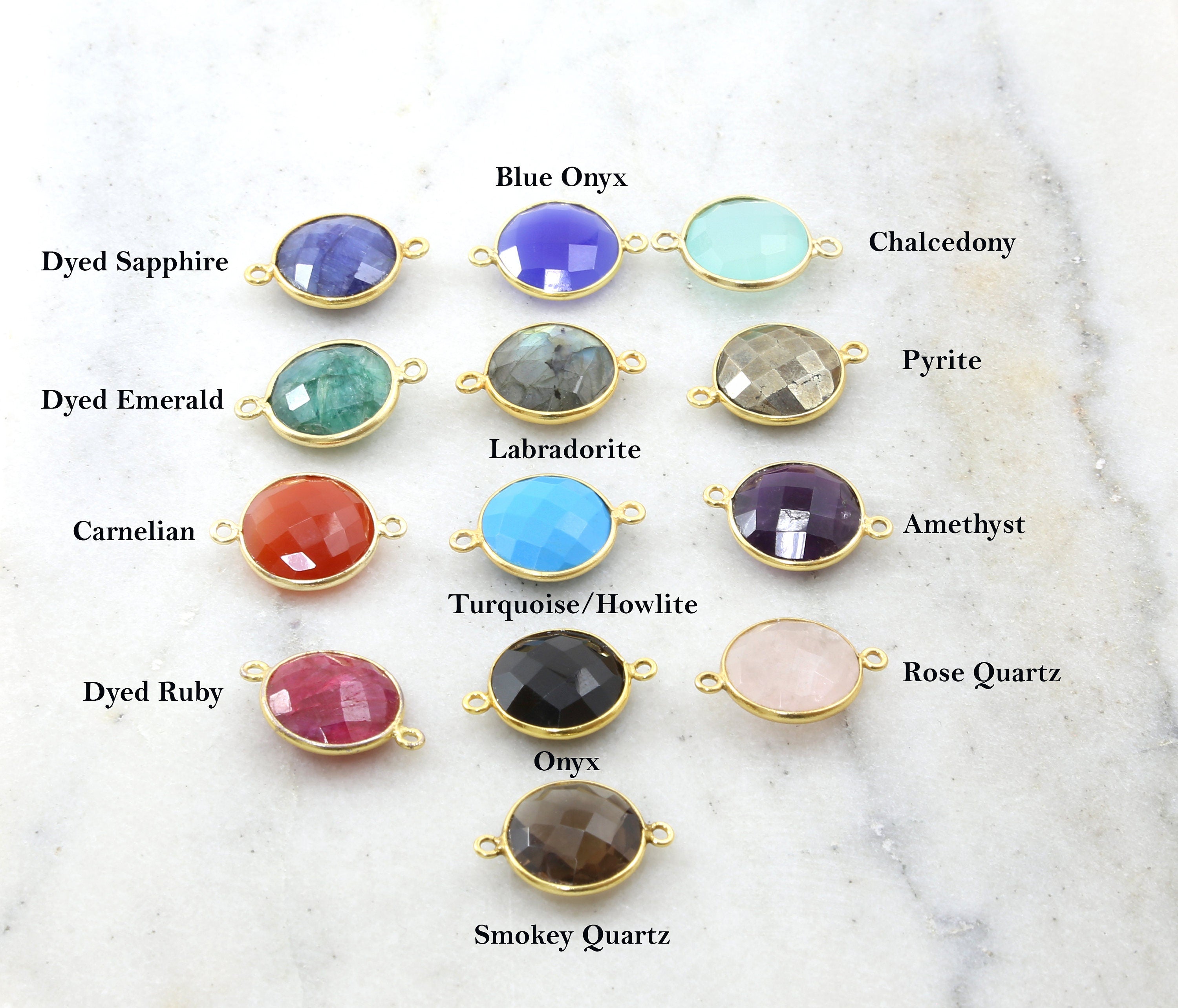 Sterling Silver or Gold Plated Round Semi Precious Faceted Gemstone Connector