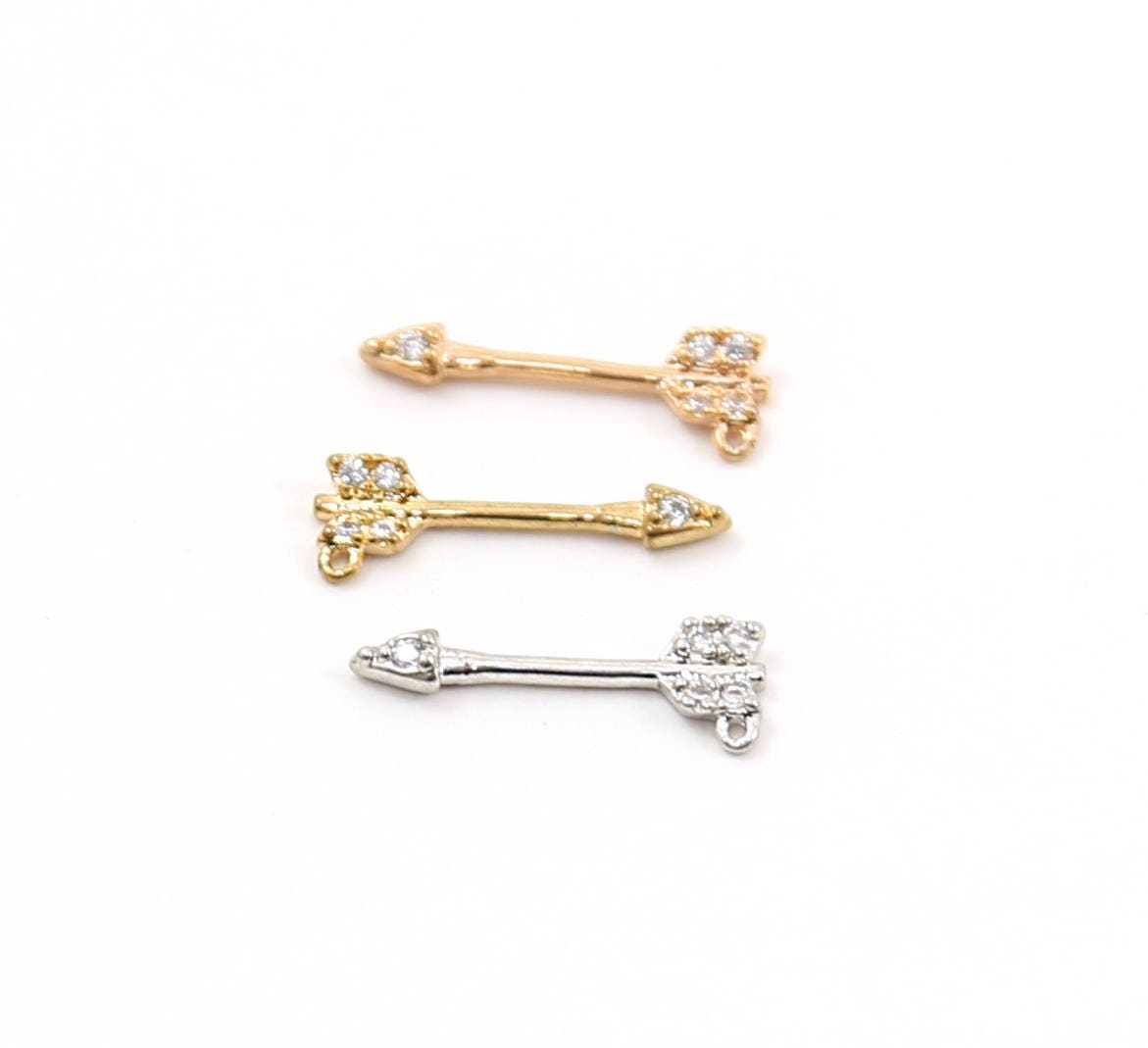 Rhodium Plated Tiny Rhodium Pave CZ Cubic Zirconia Arrow Charm