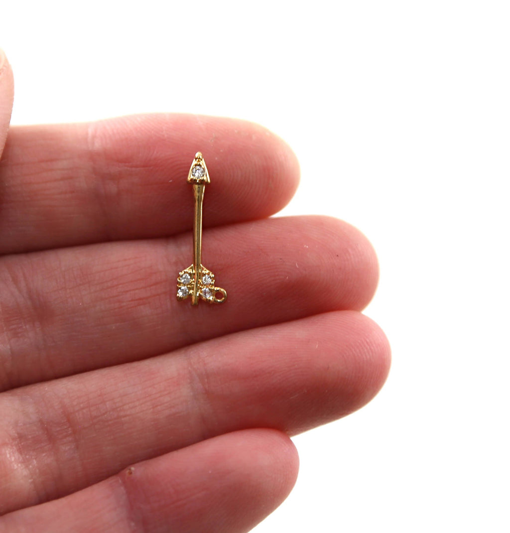 Rhodium Plated Tiny Rhodium Pave CZ Cubic Zirconia Arrow Charm