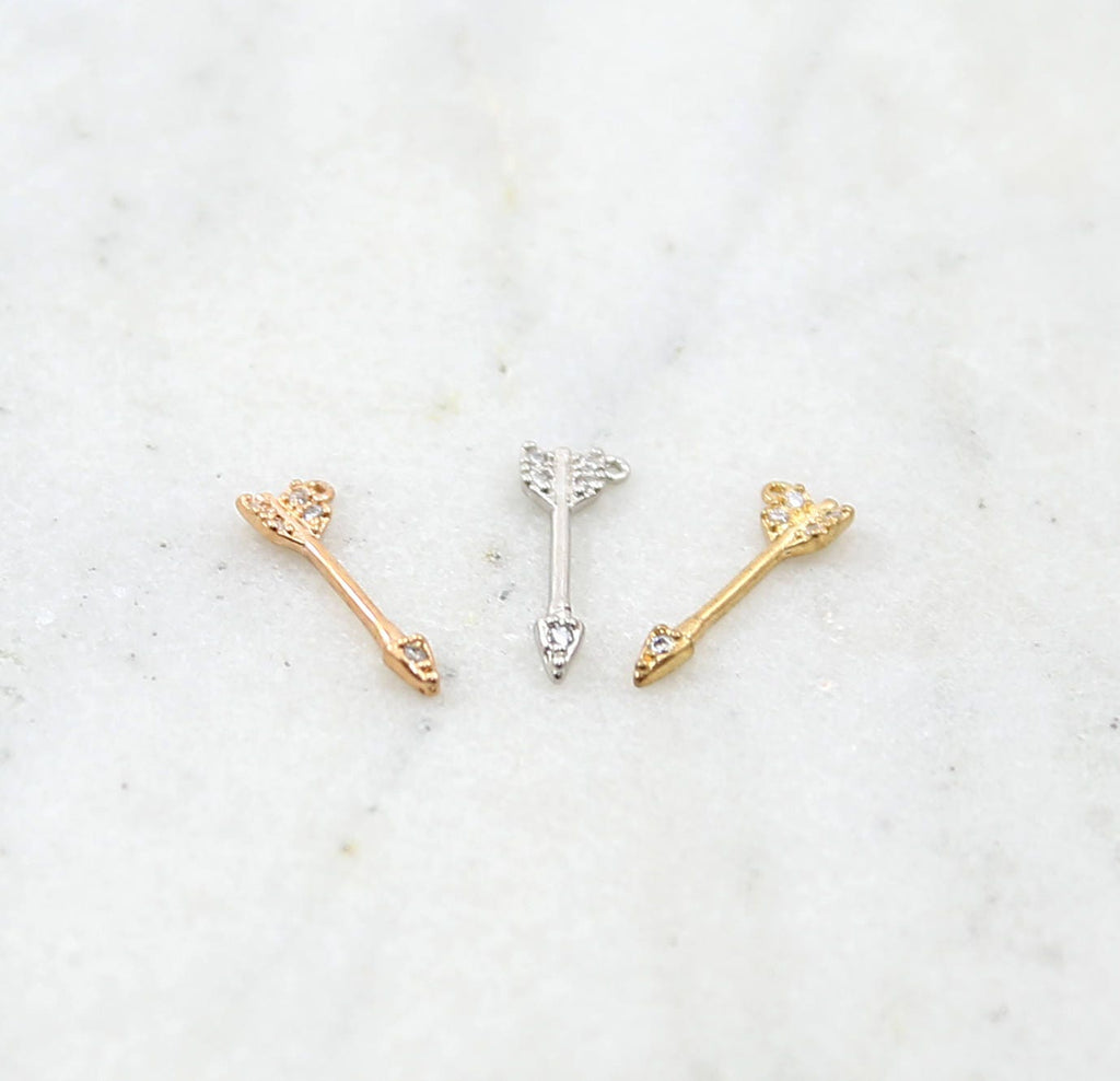 Rhodium Plated Tiny Rhodium Pave CZ Cubic Zirconia Arrow Charm