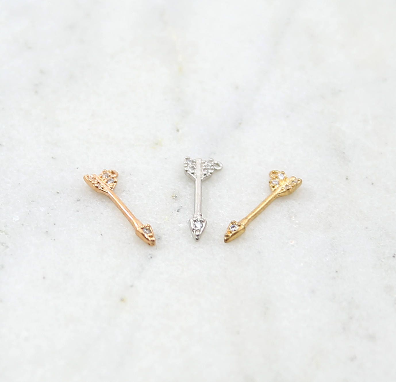 Rhodium Plated Tiny Rhodium Pave CZ Cubic Zirconia Arrow Charm