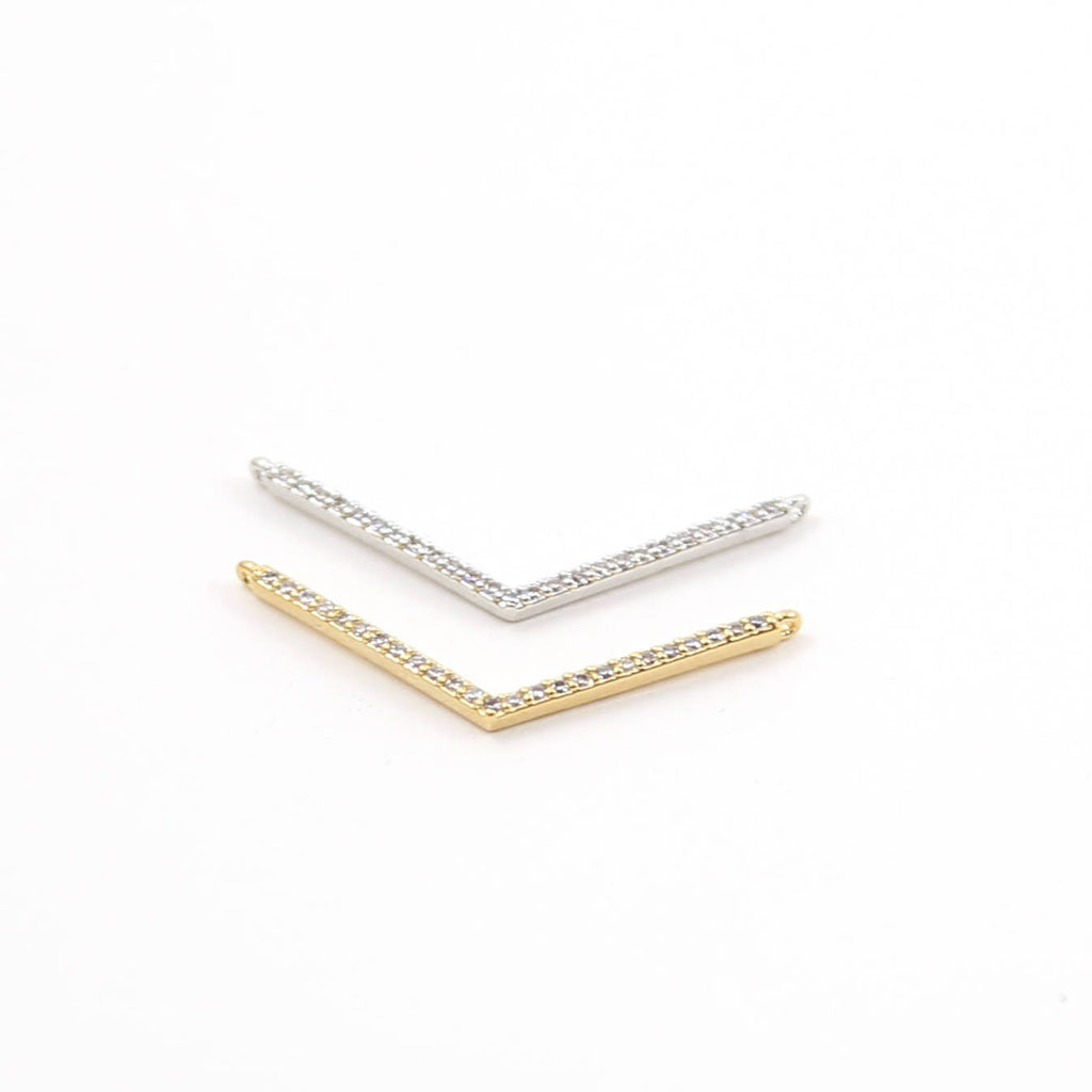 30mmx2mm Rhodium Plated Cubic Zirconia Chevron Necklace Connector Charm