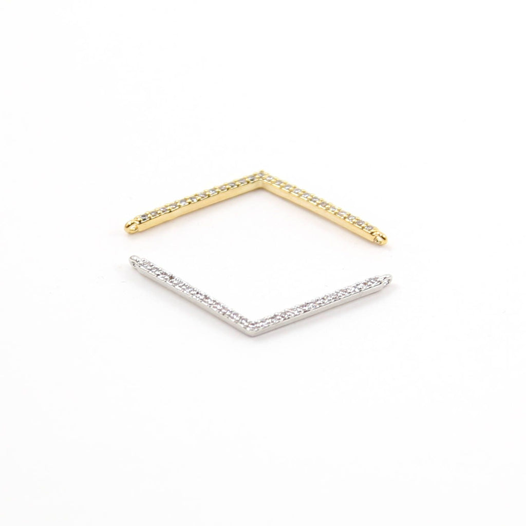 30mmx2mm Rhodium Plated Cubic Zirconia Chevron Necklace Connector Charm