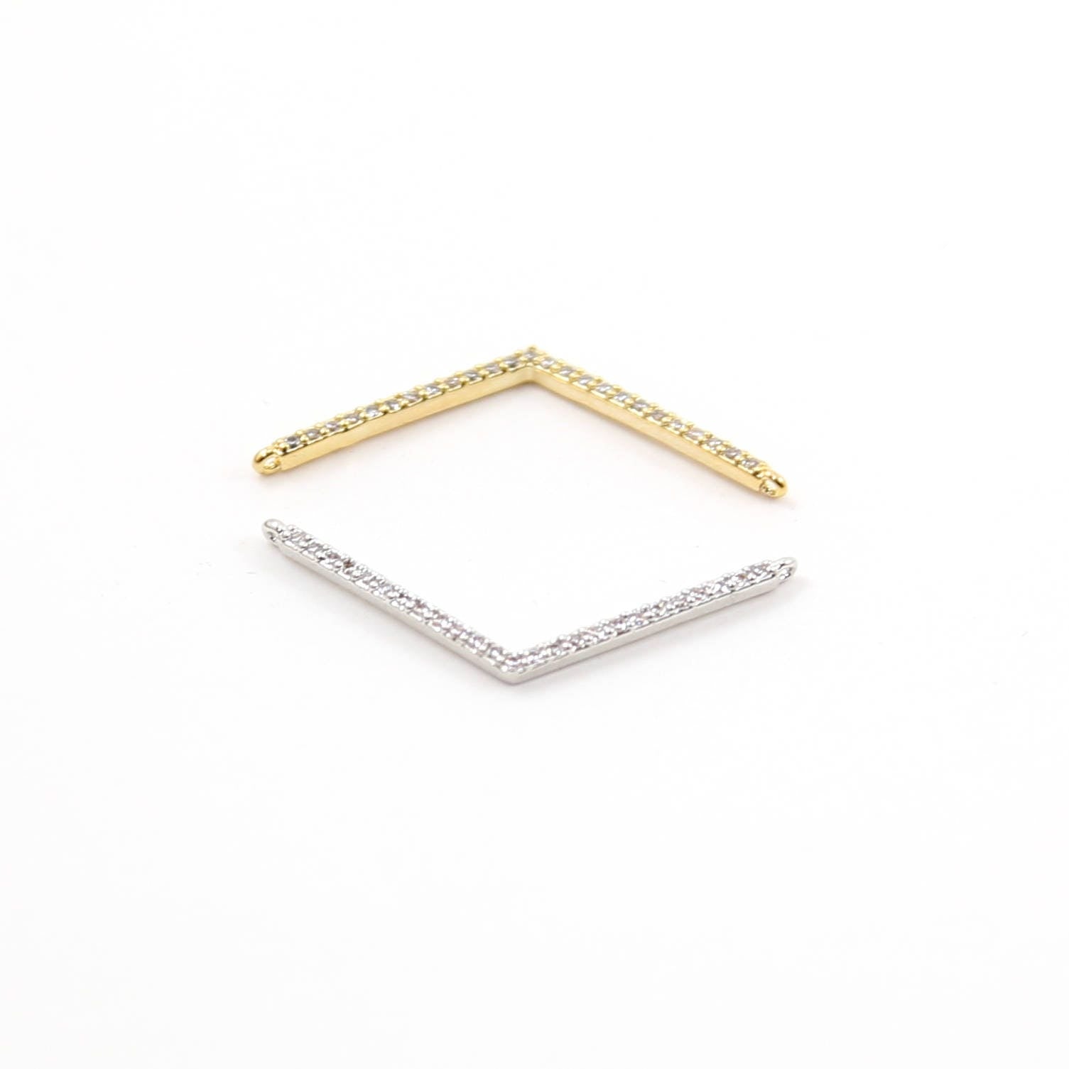 30mmx2mm Rhodium Plated Cubic Zirconia Chevron Necklace Connector Charm