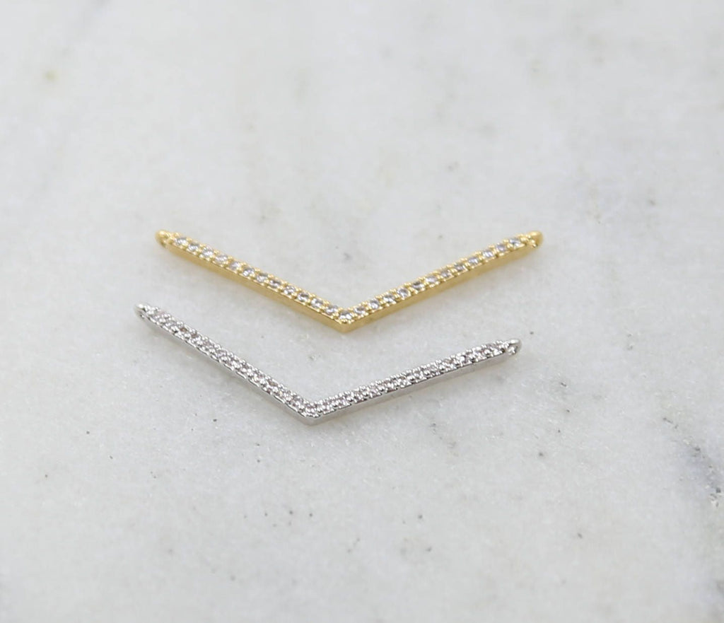30mmx2mm Rhodium Plated Cubic Zirconia Chevron Necklace Connector Charm