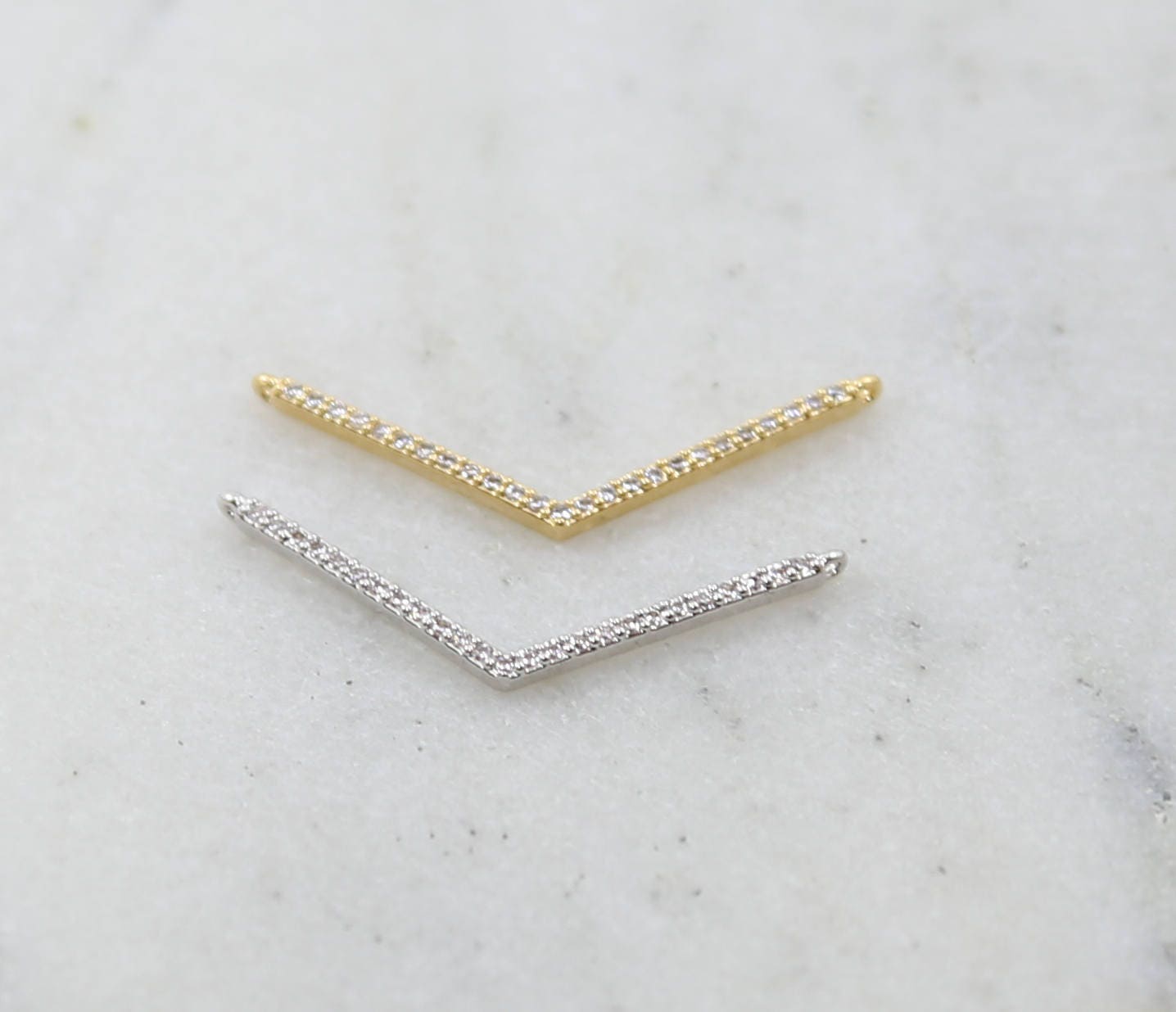 30mmx2mm Rhodium Plated Cubic Zirconia Chevron Necklace Connector Charm