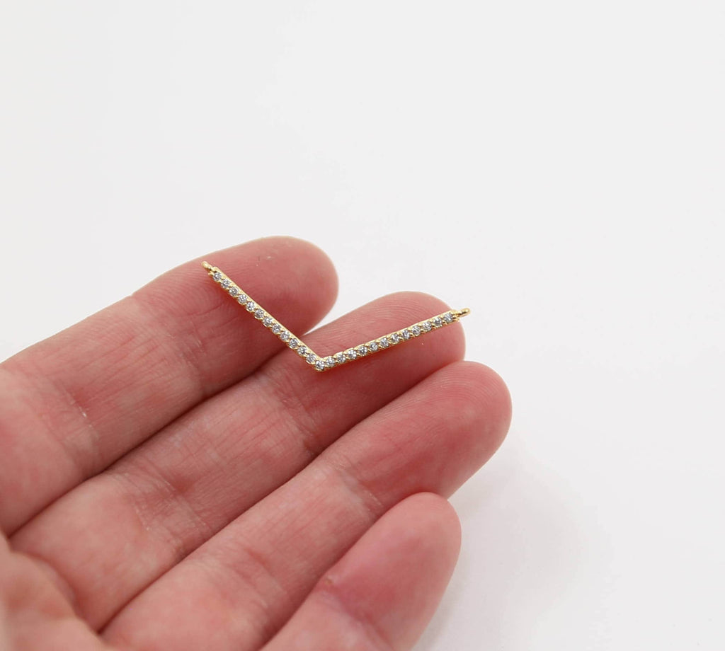 30mmx2mm Rhodium Plated Cubic Zirconia Chevron Necklace Connector Charm