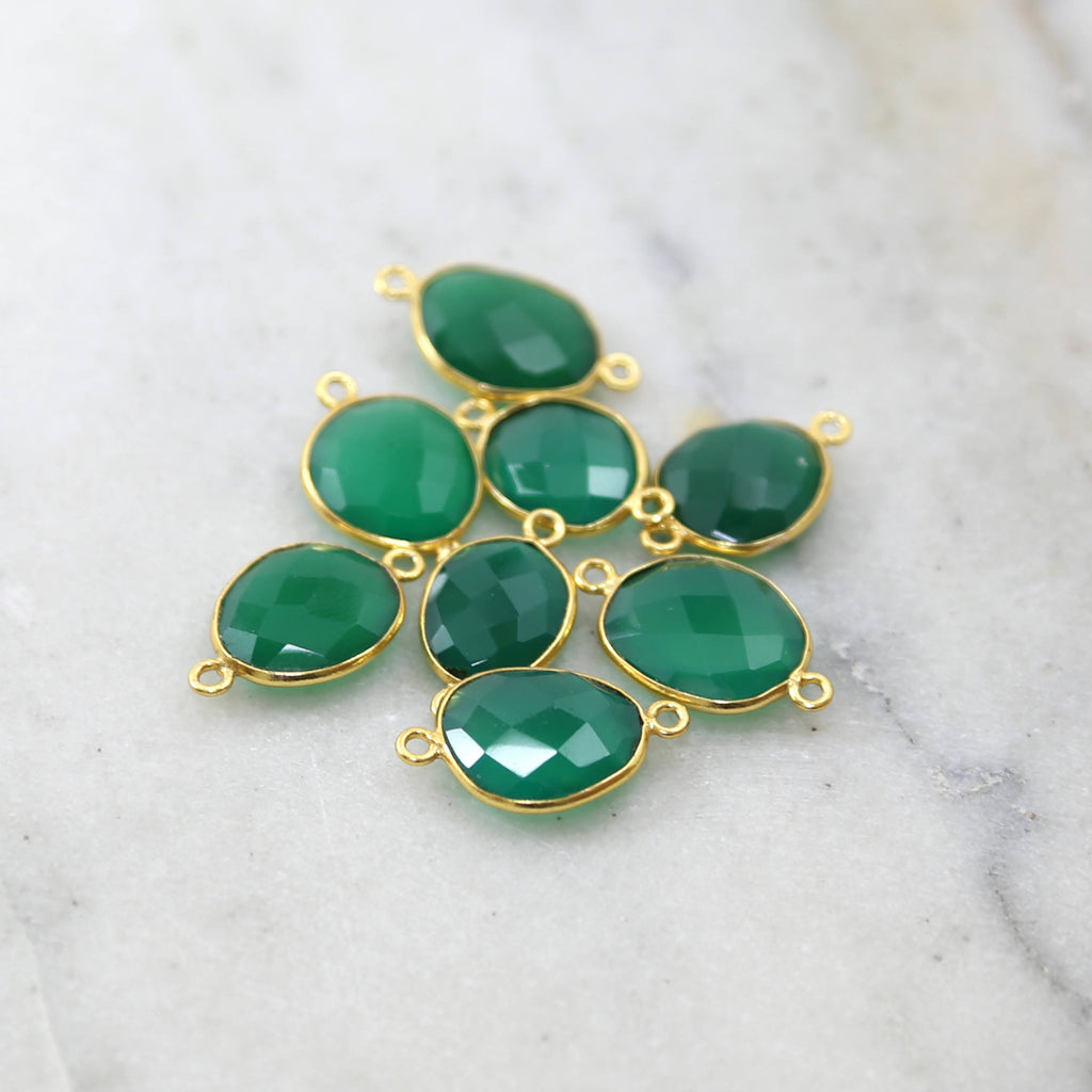 Sterling Silver or Gold Plated Green Onyx Natural Shaped Raw Nugget Faceted