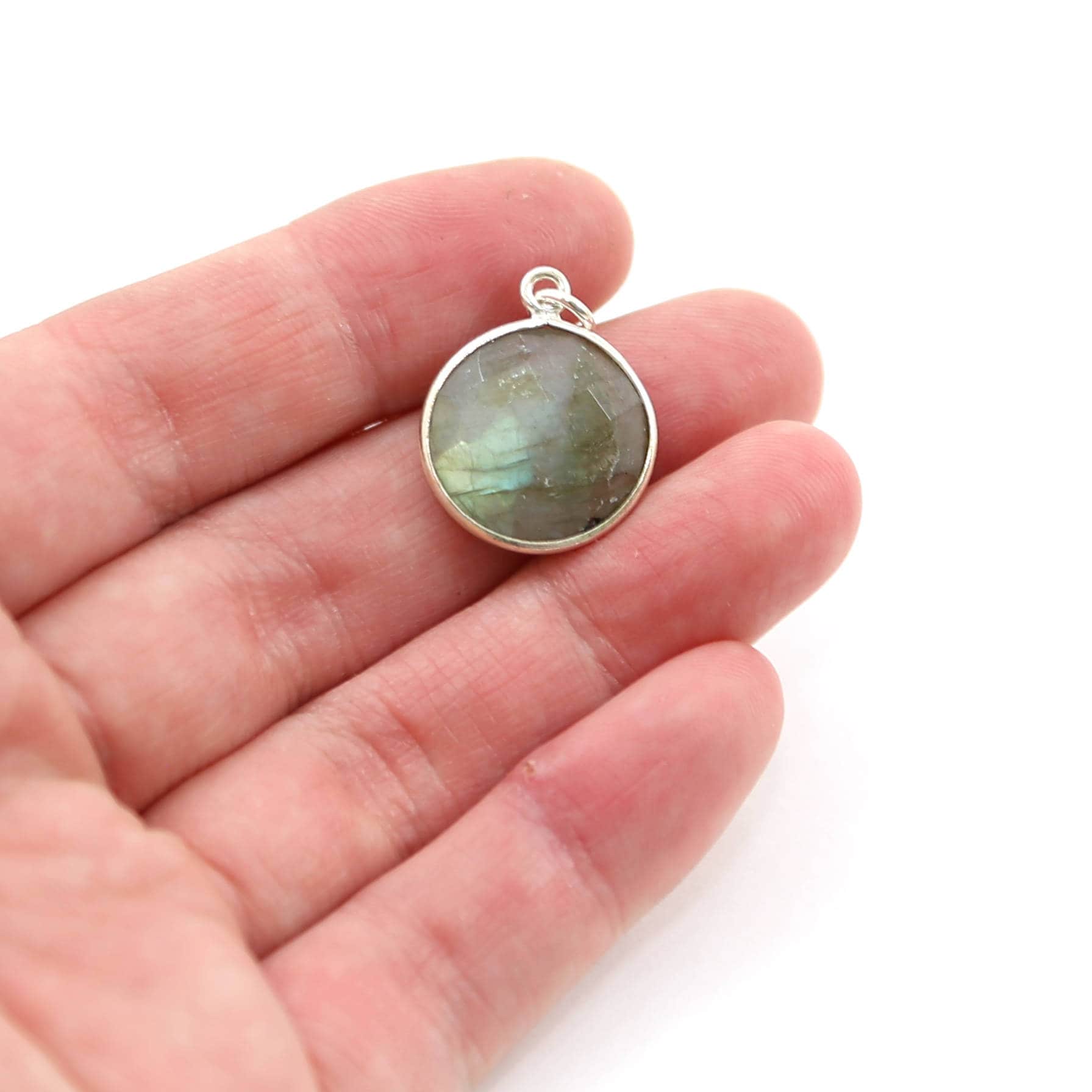 Sterling Silver or Vermeil Labradorite Faceted Gemstone Bezel Pendant in Over