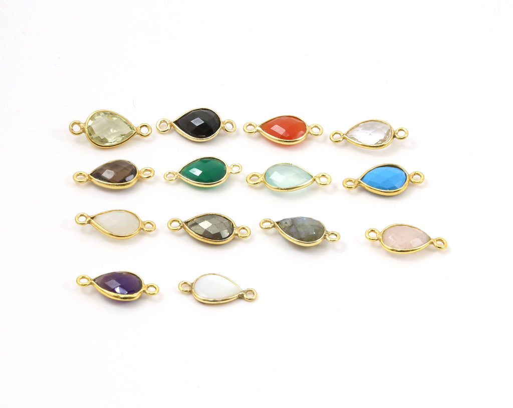 Sterling Silver or Gold Plated Teardrop Semi Precious Faceted Gemstone 2 Loop