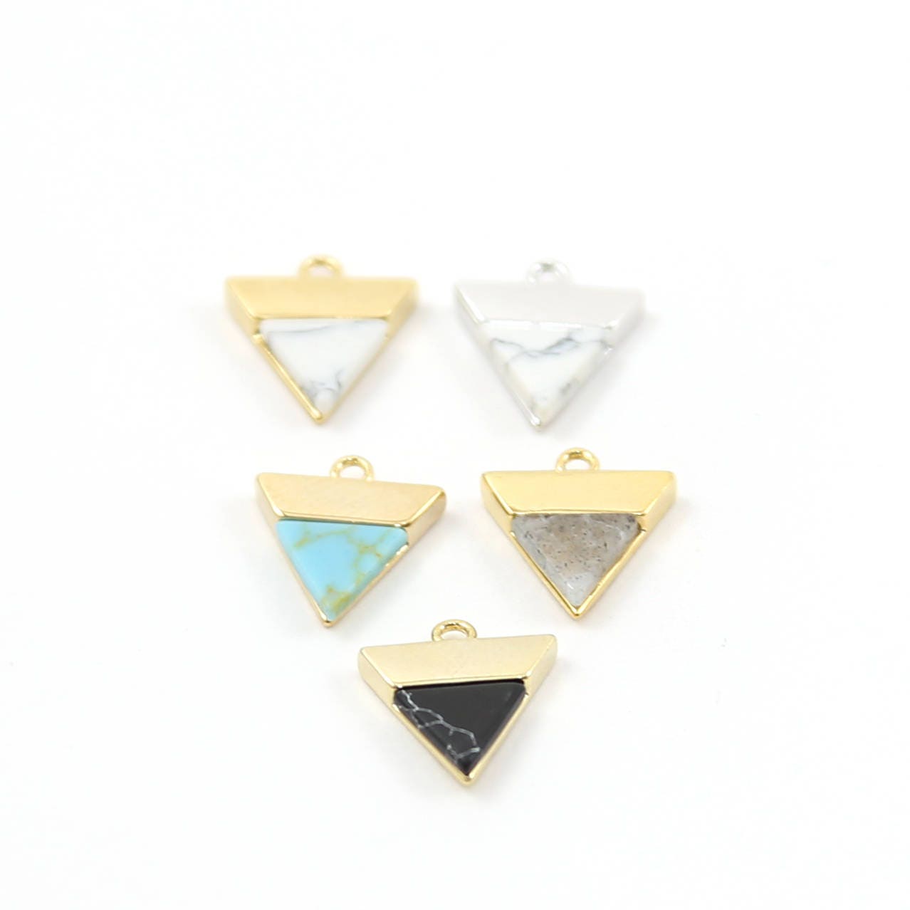 14mmx11mm Rhodium Plated Howlite Marble Triangle Charms Gold or Silver Modern