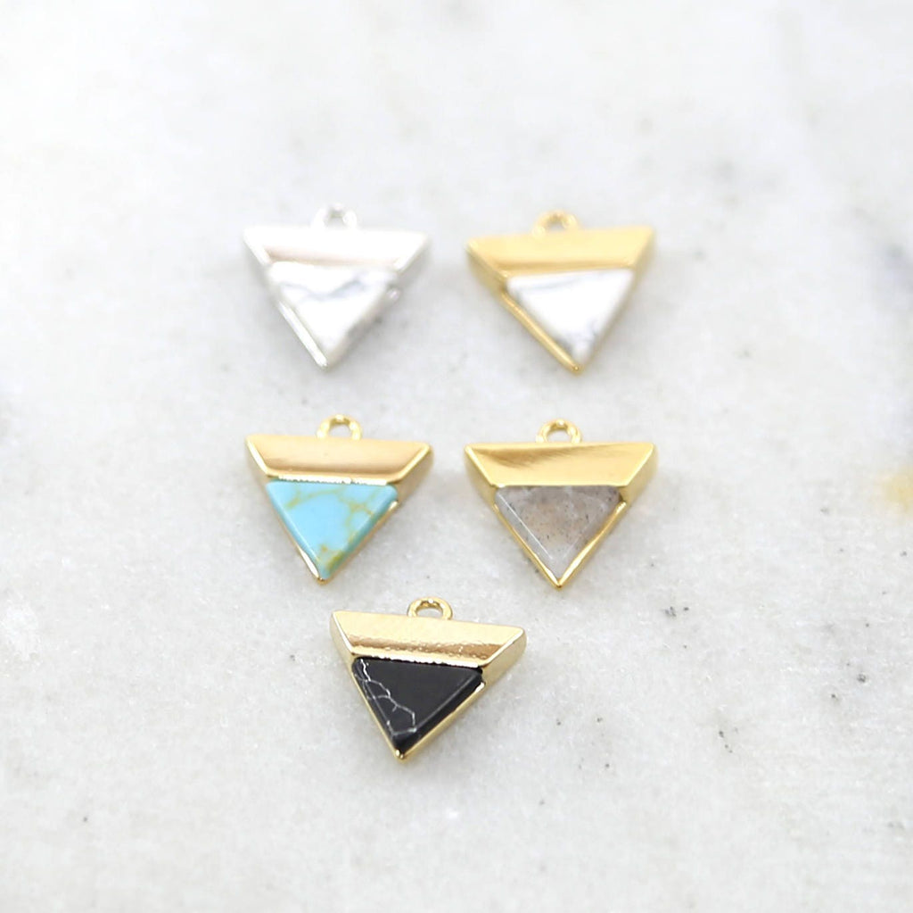 14mmx11mm Rhodium Plated Howlite Marble Triangle Charms Gold or Silver Modern