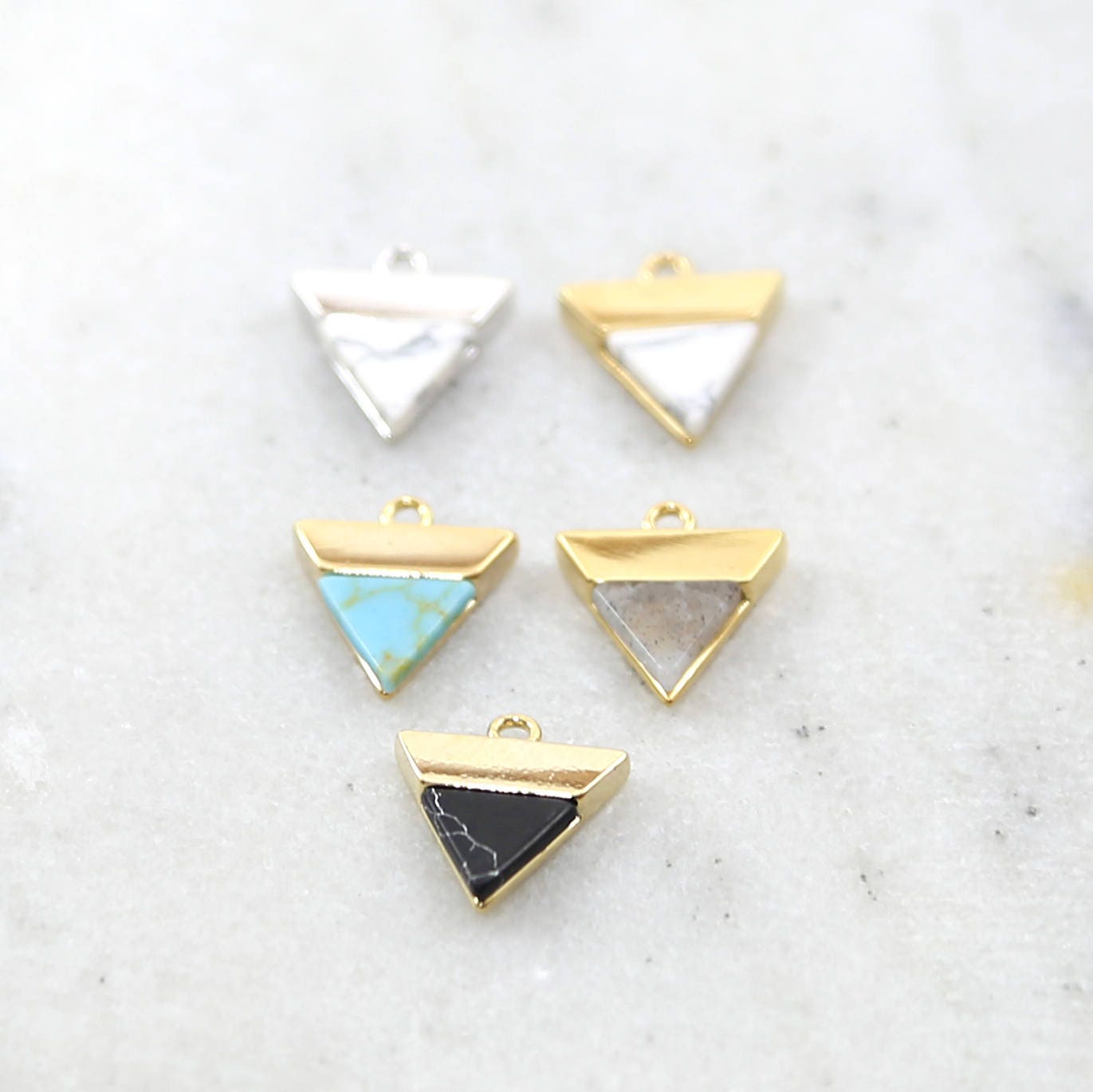 14mmx11mm Rhodium Plated Howlite Marble Triangle Charms Gold or Silver Modern