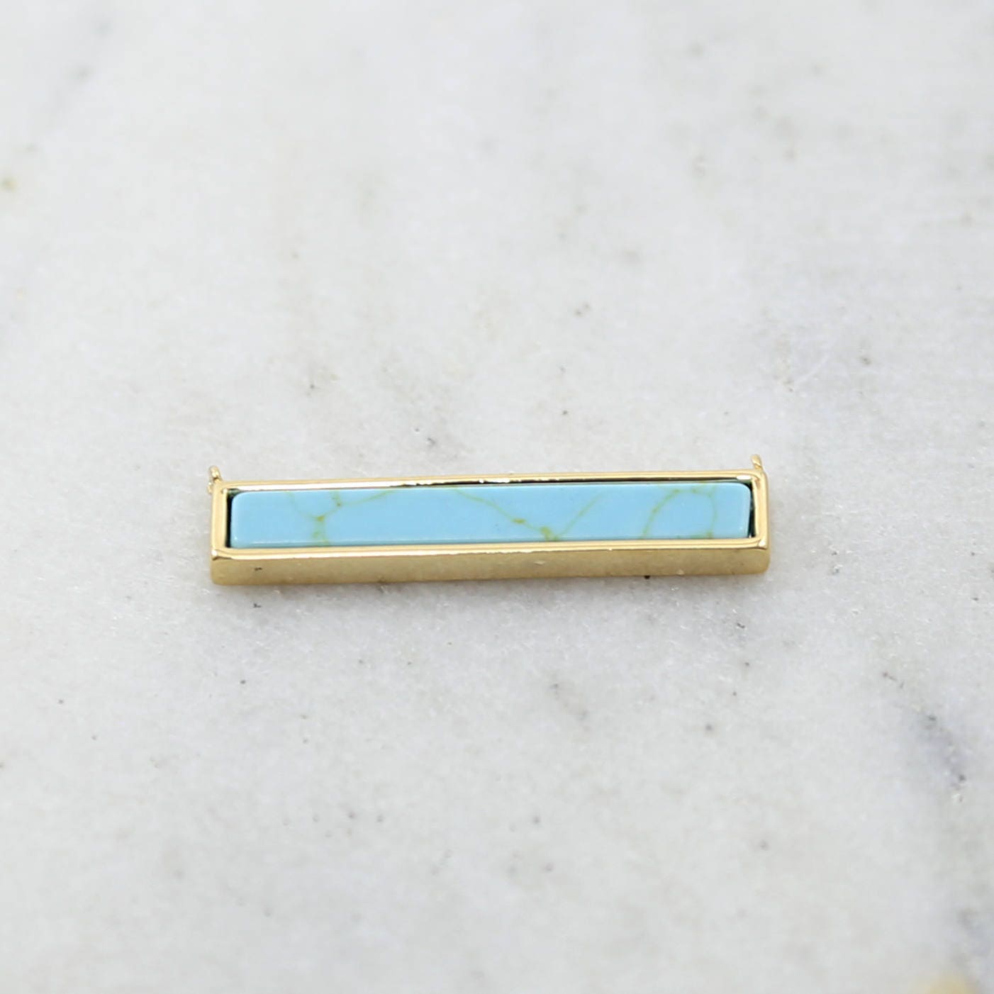 Rhodium Plated Long Blue Howlite Marble Bar Necklace Connector Gold