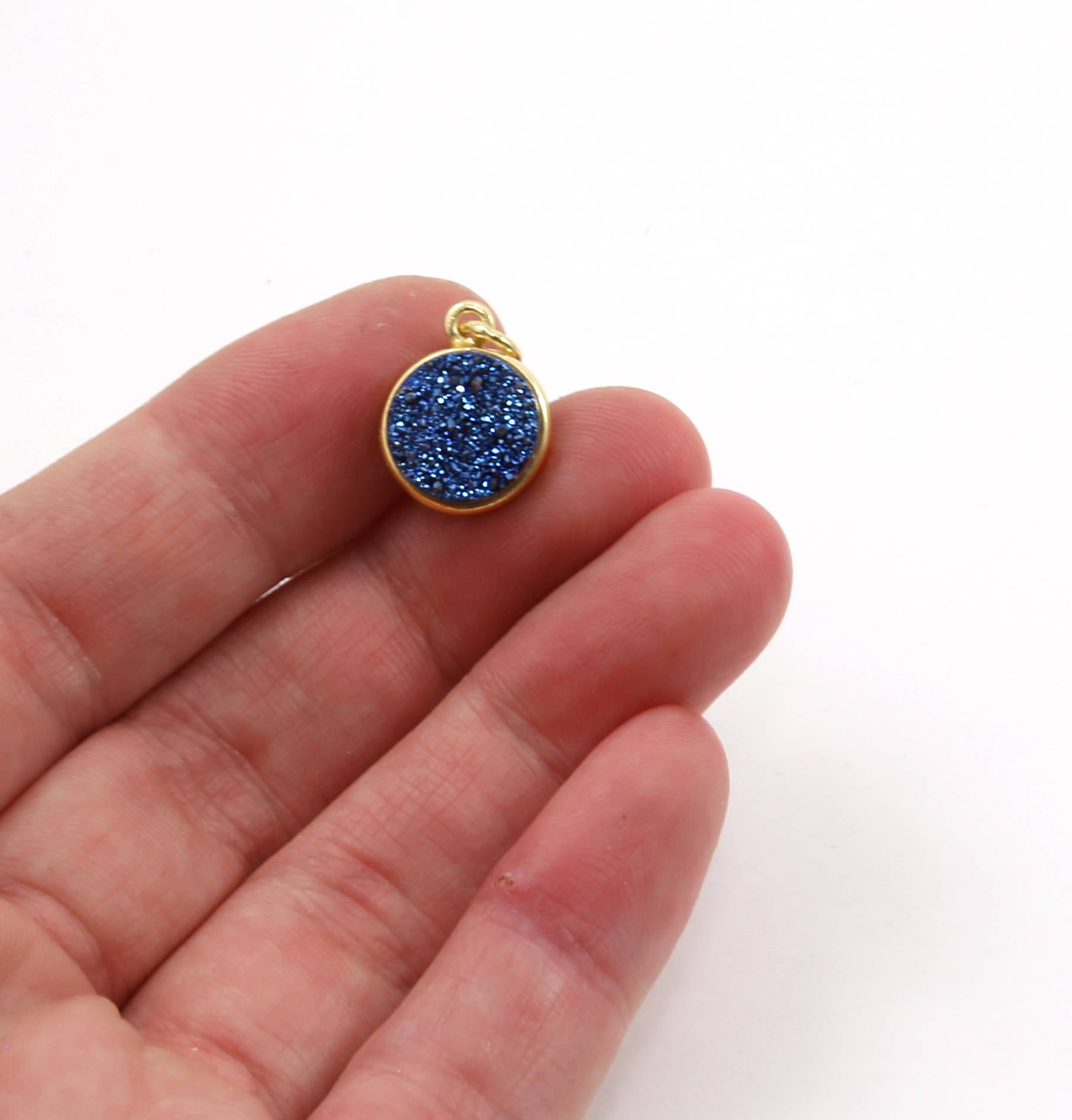 Sterling Silver or Vermeil Pretty Bezel Druzy Single Loop Pendant Charm 10mm
