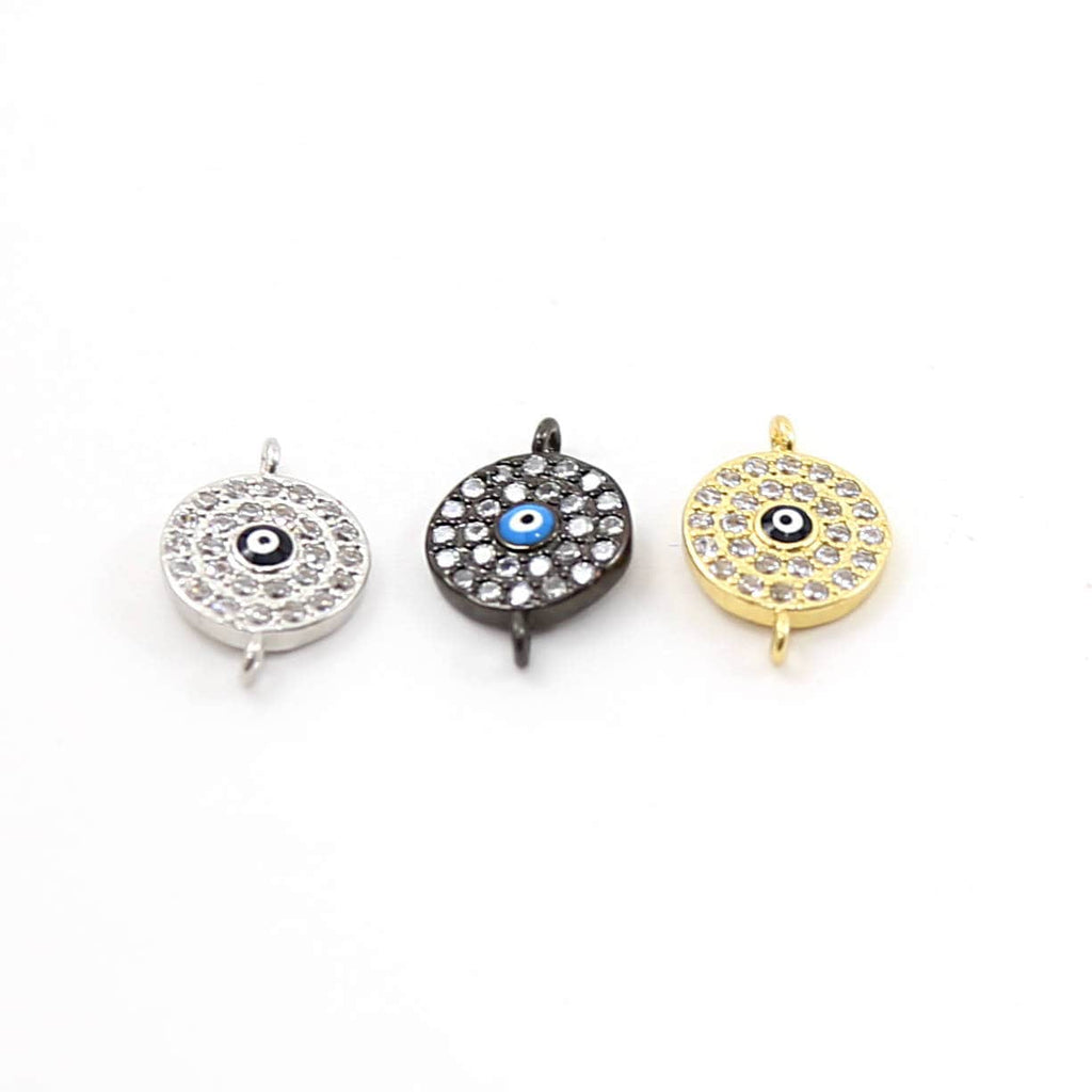 Rhodium Plated Round Blue CZ Evil Eye Connector Charm Pendants