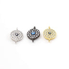 Rhodium Plated Round Blue CZ Evil Eye Connector Charm Pendants