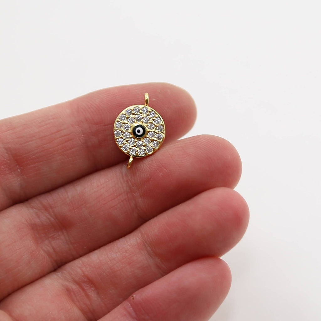 Rhodium Plated Round Blue CZ Evil Eye Connector Charm Pendants