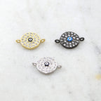 Rhodium Plated Round Blue CZ Evil Eye Connector Charm Pendants