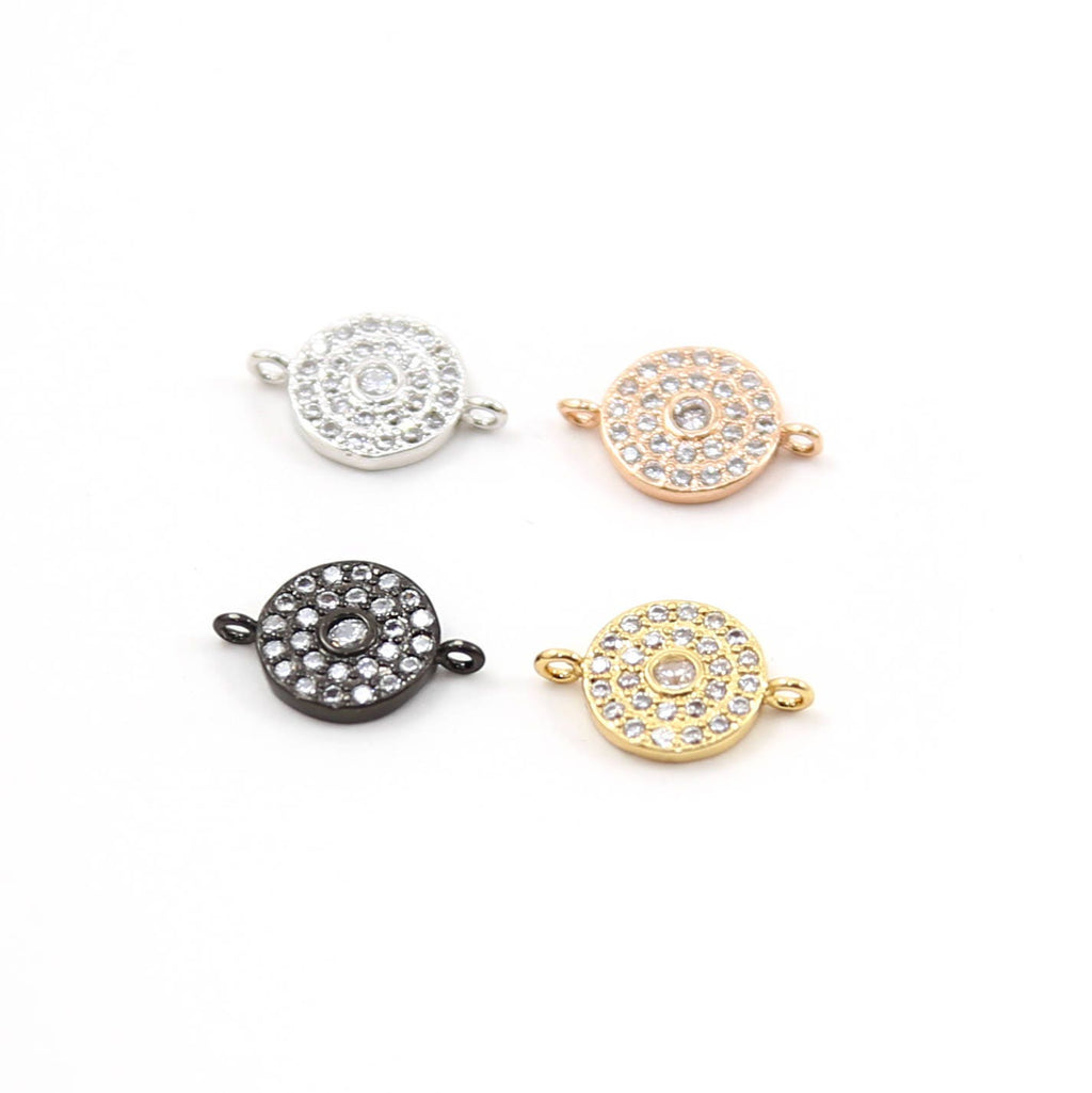 15mmx10mm Rhodium Plated Rhodium CZ Pave Round Disc Circle Horizontal