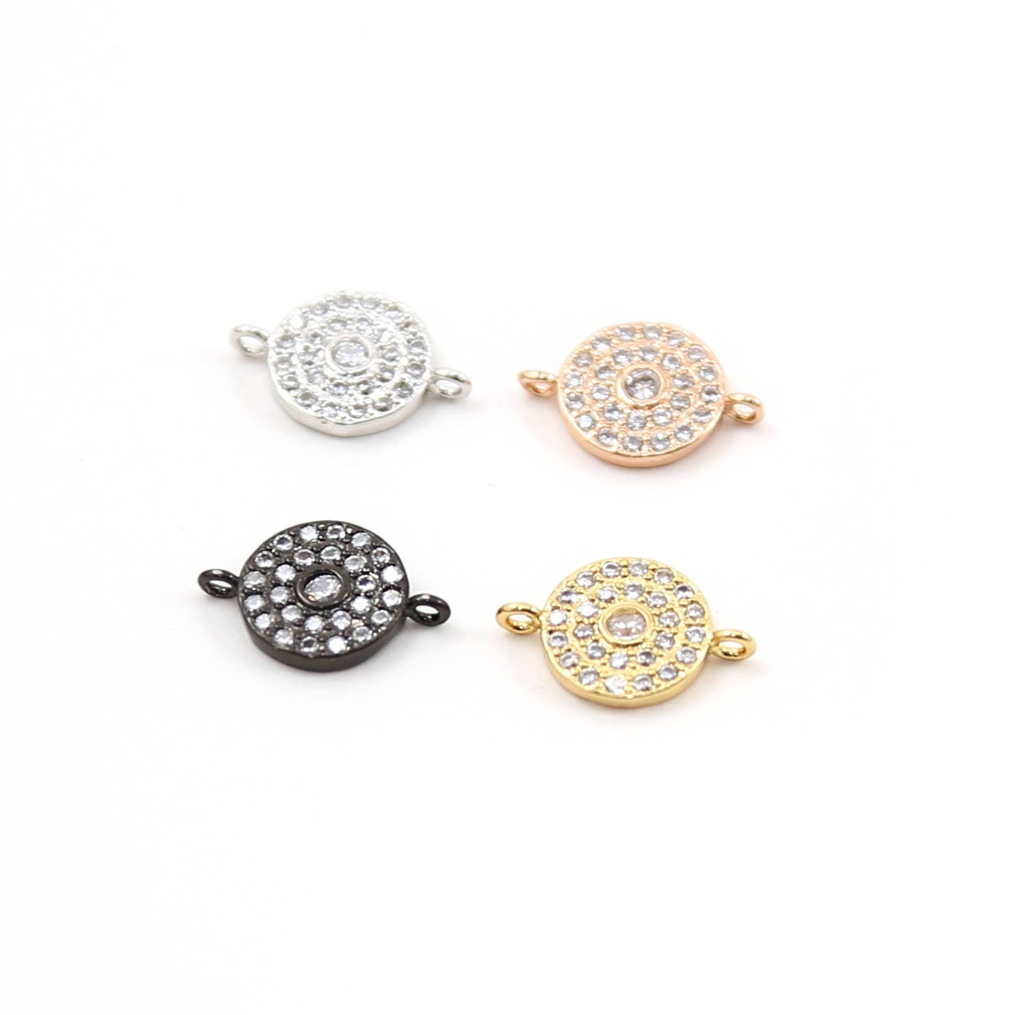 15mmx10mm Rhodium Plated Rhodium CZ Pave Round Disc Circle Horizontal
