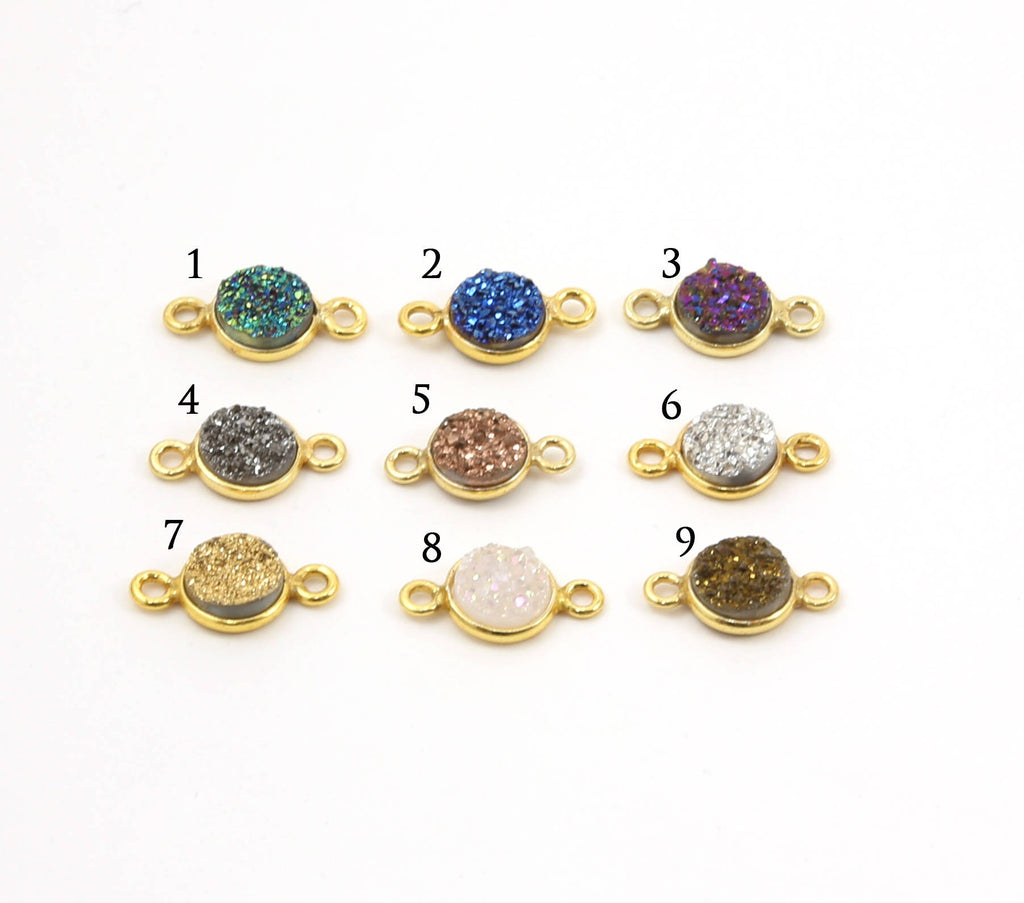 Sterling Silver or Vermeil Shimmering Druzy Connector Bezel 8mm Pendant Charm