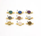 Sterling Silver or Vermeil Shimmering Druzy Connector Bezel 8mm Pendant Charm
