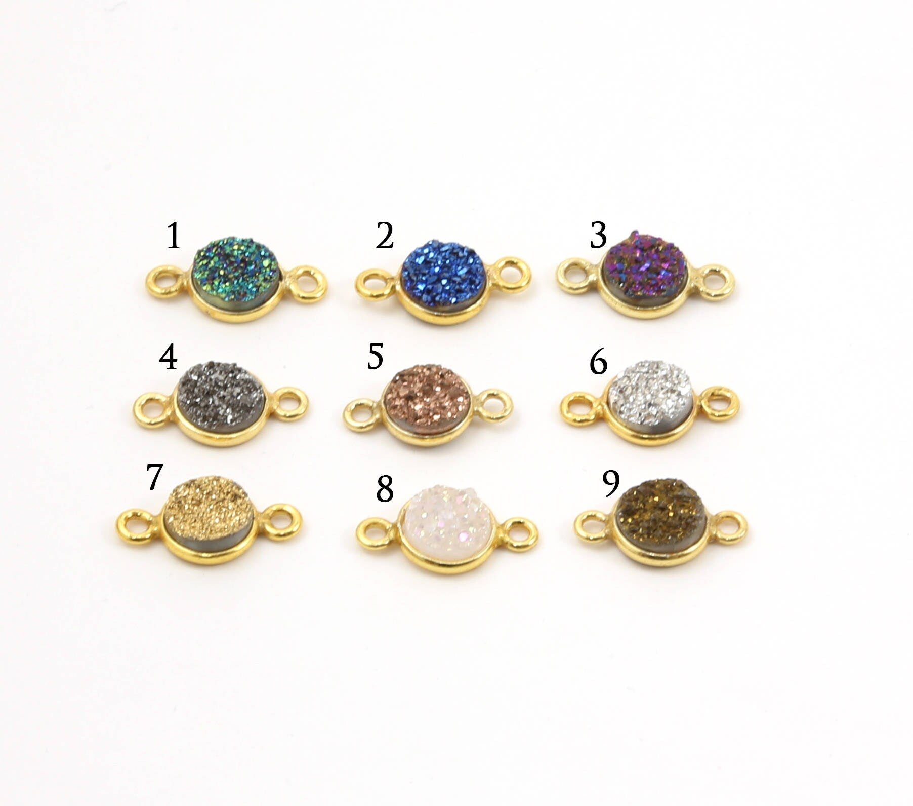 Sterling Silver or Vermeil Shimmering Druzy Connector Bezel 8mm Pendant Charm