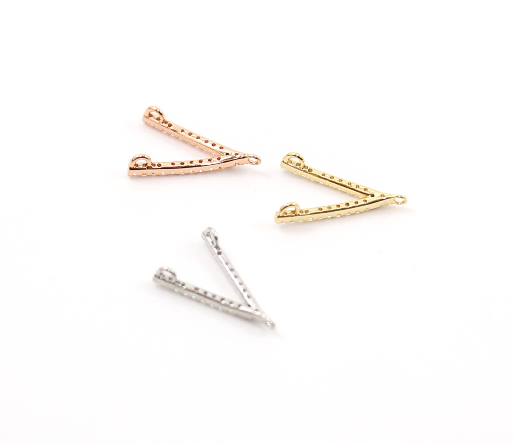 Rhodium Plated Chevron Pave CZ Cubic Zirconia Y Connector Charm Link
