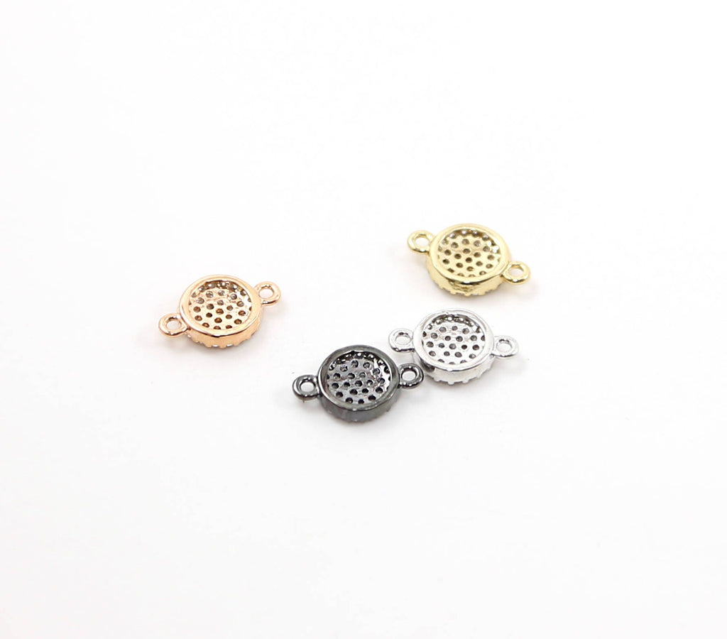 Rhodium Plated Round Pave CZ Circle Dot Connector Charm Silver Gold