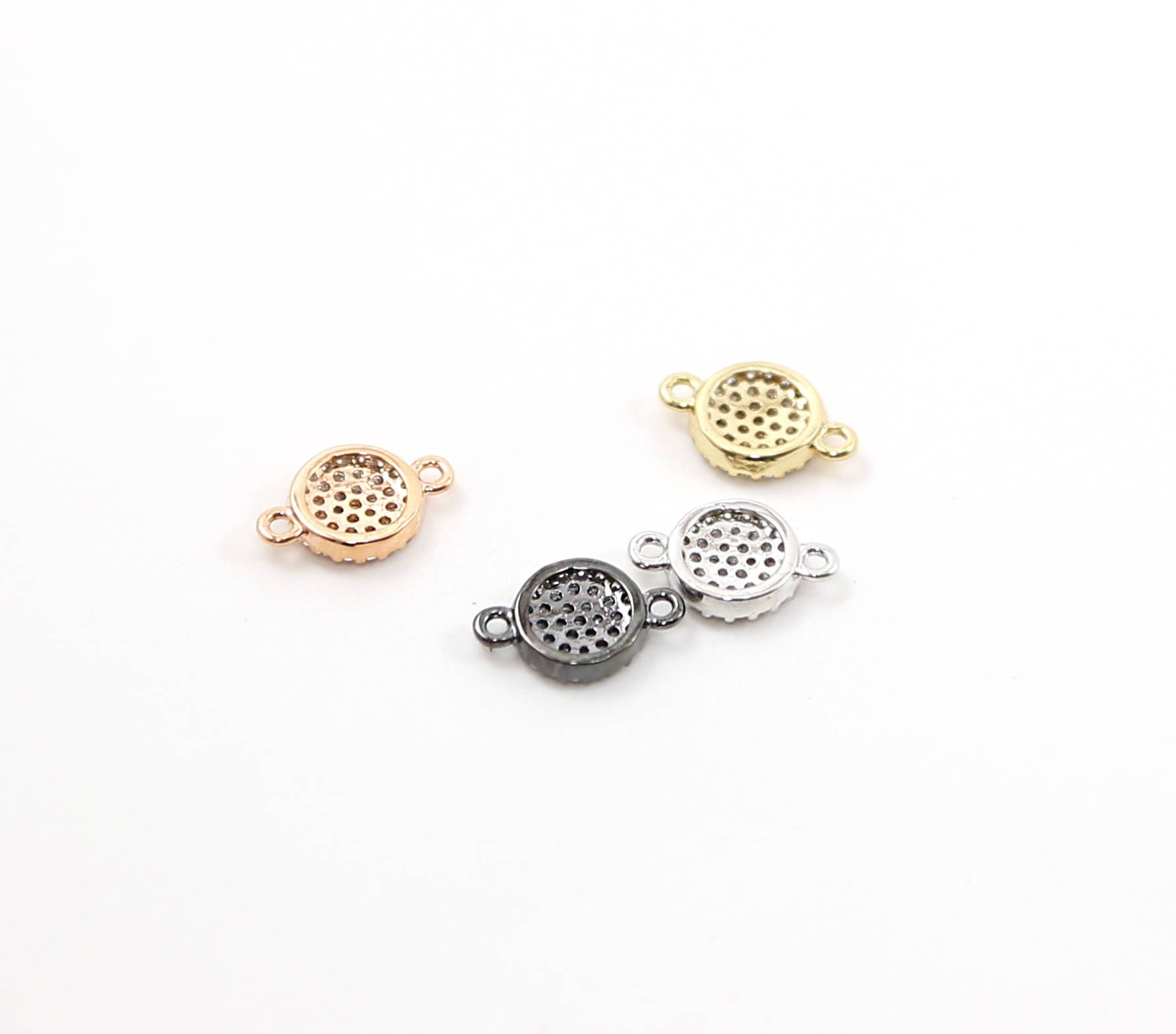 Rhodium Plated Round Pave CZ Circle Dot Connector Charm Silver Gold