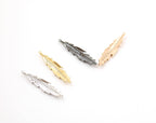 40mmx8mm Rhodium Plated Long CZ Pave Feather Charm Cubic Zirconia Modern