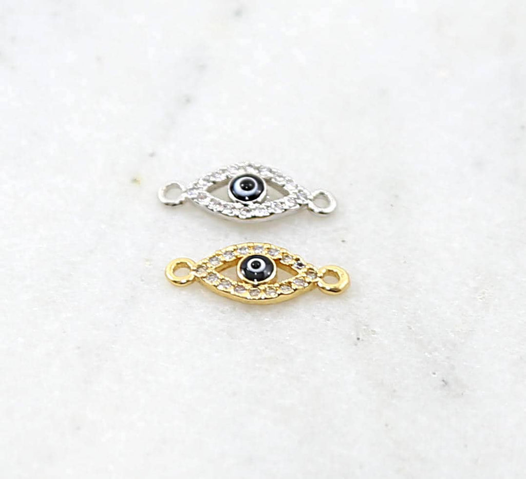 Rhodium Plated Tiny CZ Pave Evil Eye Oval Necklace or Bracelet
