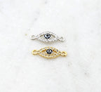 Rhodium Plated Tiny CZ Pave Evil Eye Oval Necklace or Bracelet