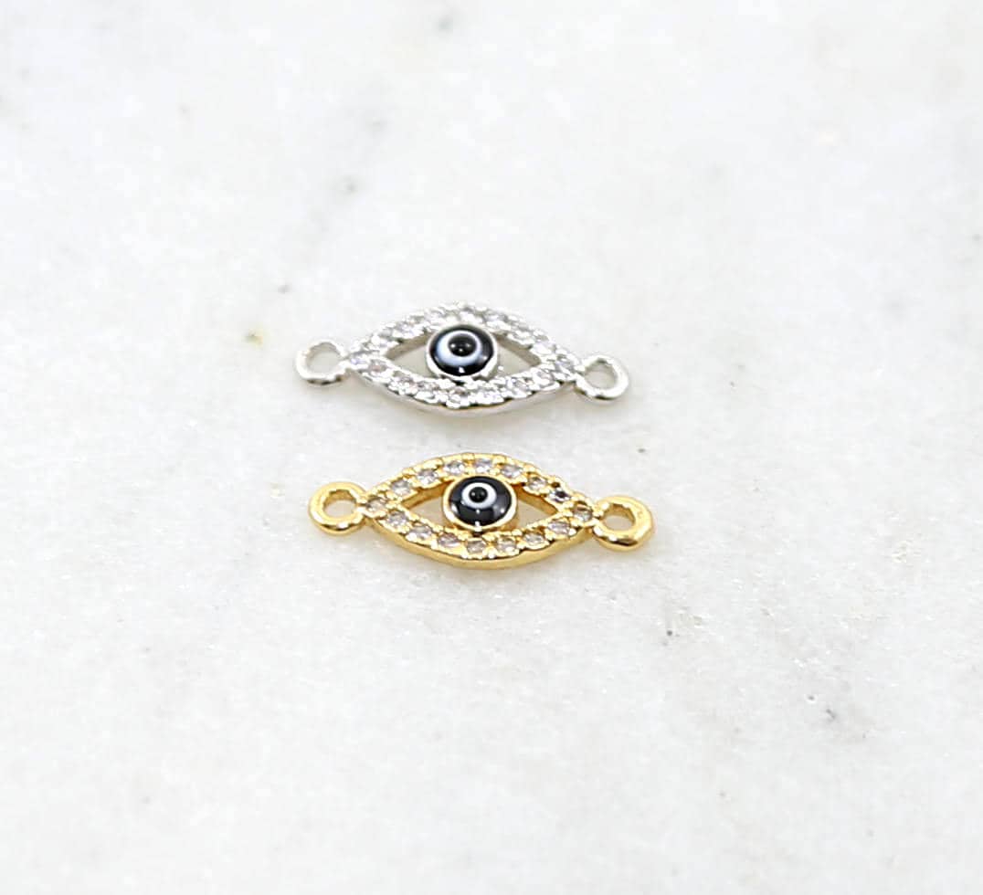 Rhodium Plated Tiny CZ Pave Evil Eye Oval Necklace or Bracelet