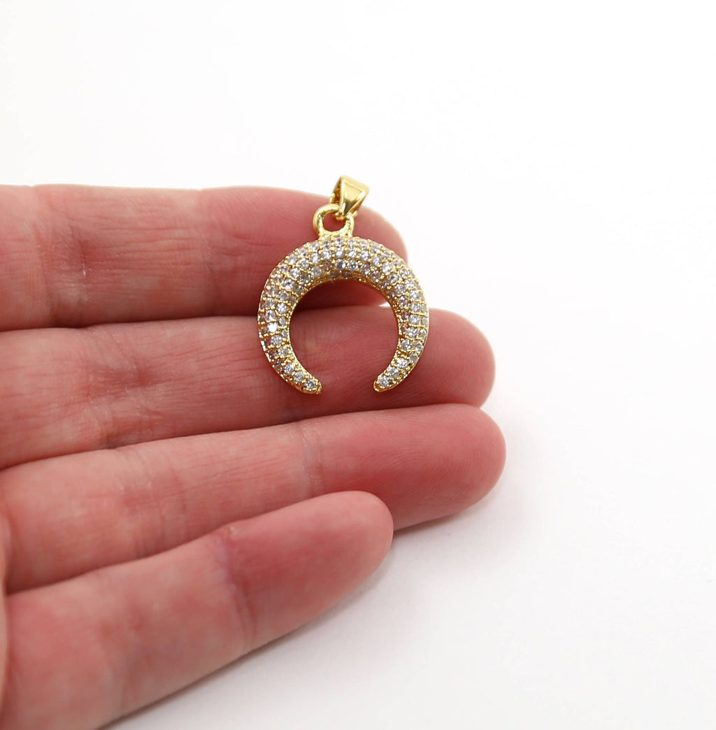 25mmx19mm Rhodium Plated Large CZ Horn Upside Down Crescent Moon Cubic