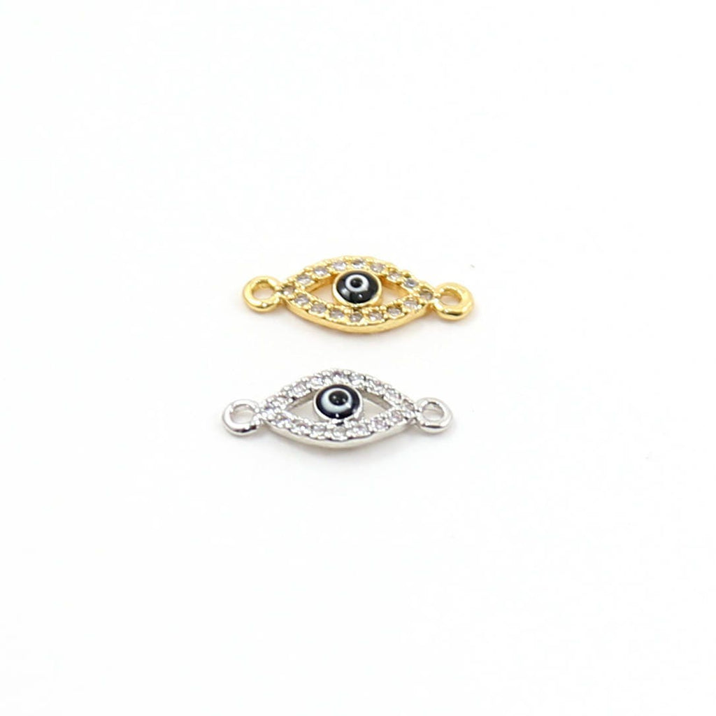 Rhodium Plated Tiny CZ Pave Evil Eye Oval Necklace or Bracelet