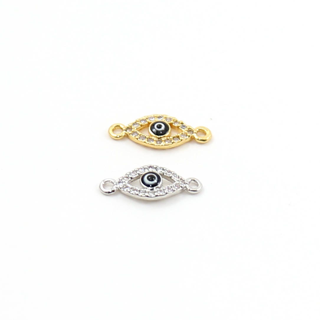 Rhodium Plated Tiny CZ Pave Evil Eye Oval Necklace or Bracelet