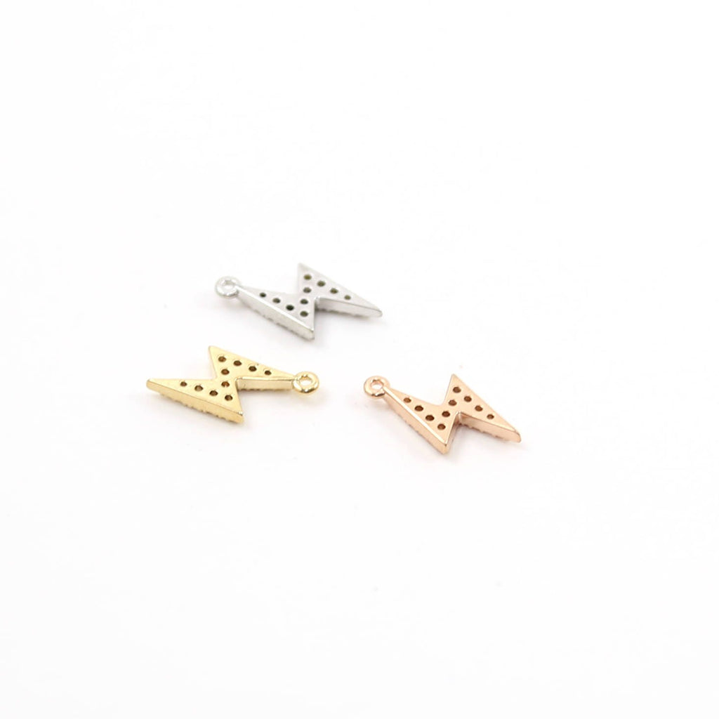 15mmx6mm Rhodium Plated Lightning Bolt Pave CZ Charm Cubic Zirconia Pendant