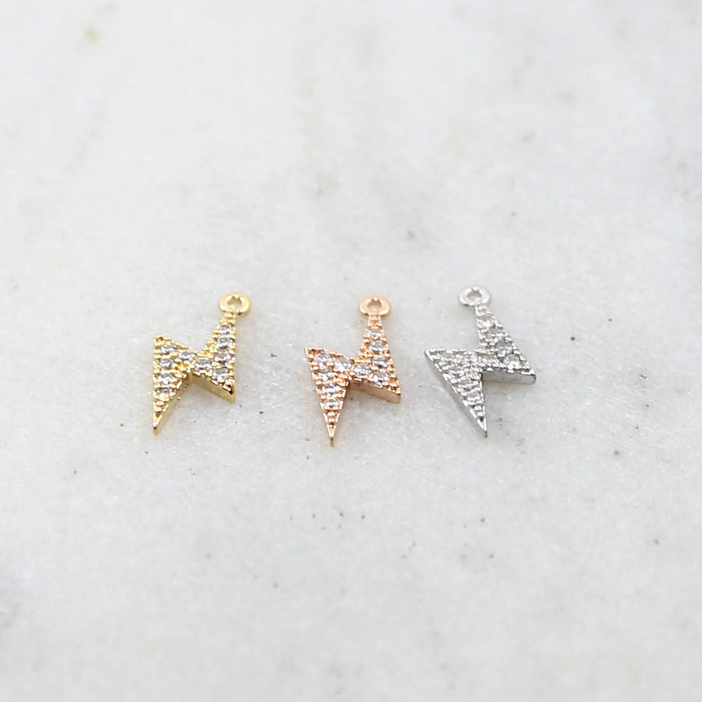 15mmx6mm Rhodium Plated Lightning Bolt Pave CZ Charm Cubic Zirconia Pendant