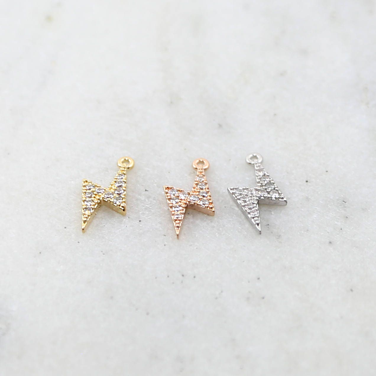 15mmx6mm Rhodium Plated Lightning Bolt Pave CZ Charm Cubic Zirconia Pendant