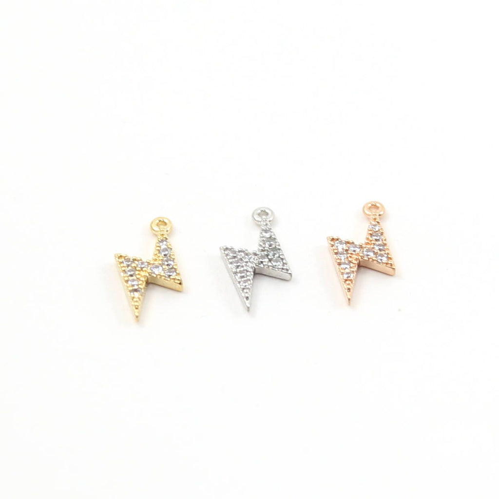 15mmx6mm Rhodium Plated Lightning Bolt Pave CZ Charm Cubic Zirconia Pendant
