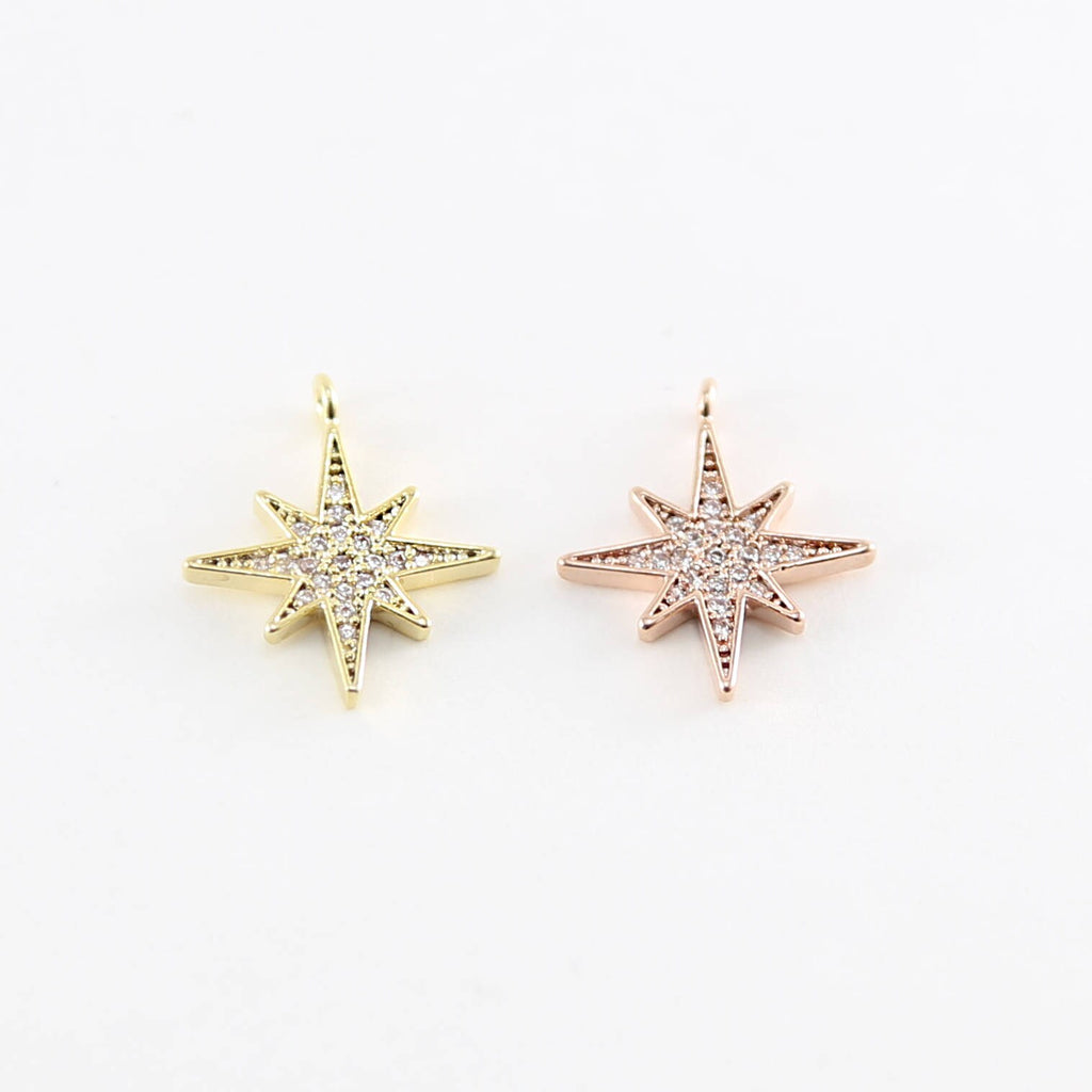 18mmx15mm Brass Large Rhodium Pave CZ Cubic Zirconia Shooting Star