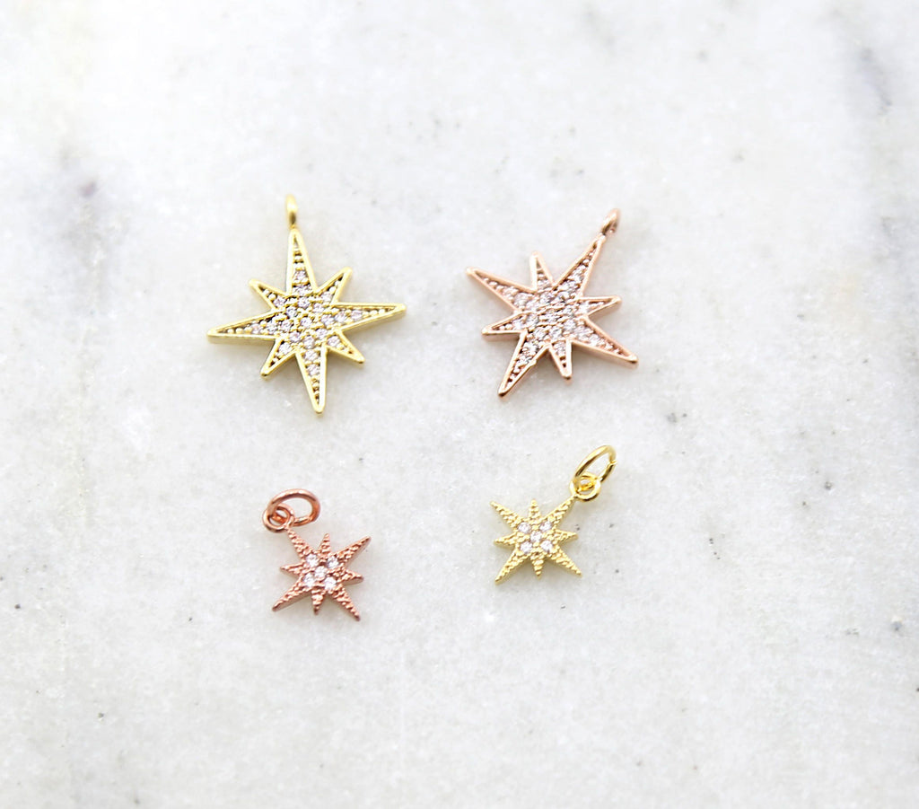 18mmx15mm Brass Large Rhodium Pave CZ Cubic Zirconia Shooting Star
