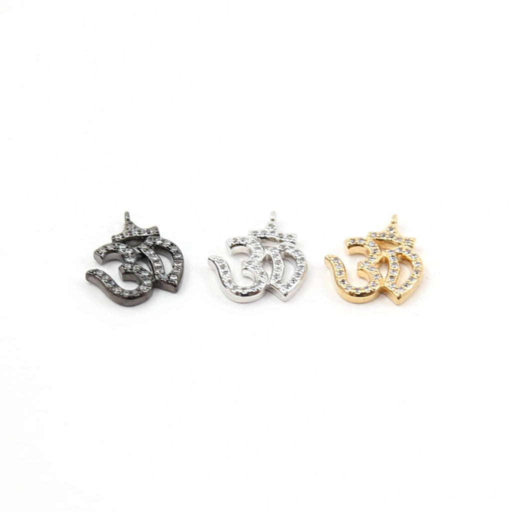 Rhodium Plated CZ Pave Om Gold Silver Gunmetal Yoga Buddha Mantra Charm