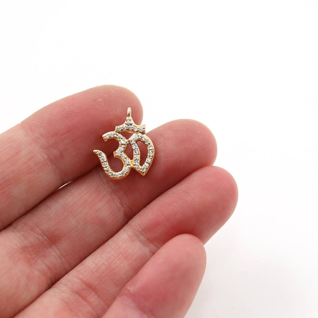 Rhodium Plated CZ Pave Om Gold Silver Gunmetal Yoga Buddha Mantra Charm