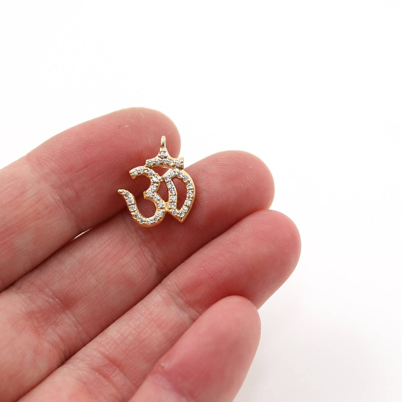 Rhodium Plated CZ Pave Om Gold Silver Gunmetal Yoga Buddha Mantra Charm